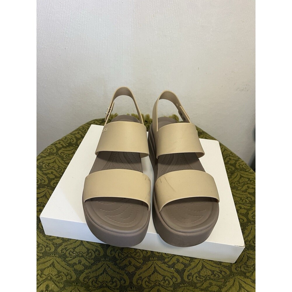 CROCS LITERIDE BROOKLYN LOW WEDGE PLATFORM SANDAL SIZE 10 WOMEN'S BEIGE